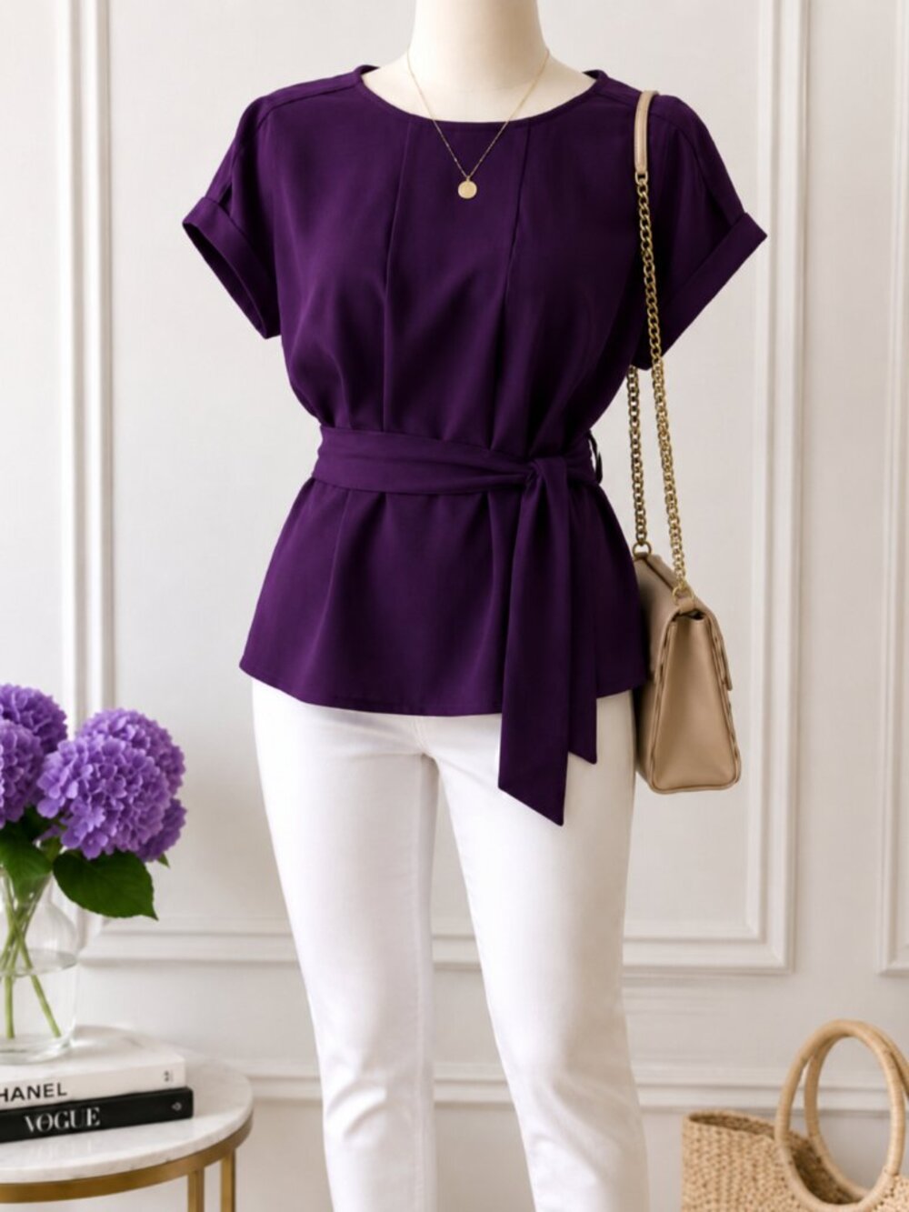 Lane Bryant Deep Purple Belted Blouse – Size 14 | Washed, Never Worn 💜